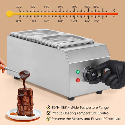 Dyna-Living Chocolate Melting Pot 2-Tanks Commercial Chocolate Tempering Machine Chocolate Tempering Pot 1000W Electric Chocolate Melter Pot Chocolate Warmer for Milk Coffee Cheese