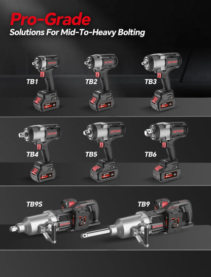 ROTAKE 1" Industrial Cordless Impact Wrench Kit, 2980 FT-LBS Nut-Busting Torque, 6-Inch Extended Reach, 40V Power (via Dual 20V 8.0Ah Batteries), High Torque Impact Gun, Dual-Port Charger, TB9
