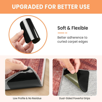 BAGAIL Non-Slip Rug Grippers - 4 Reusable Double-Sided Adhesive Corner Pads for Hardwood & Tile Floors | 4x4in