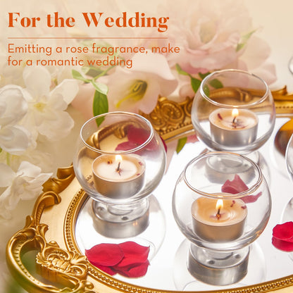 Crenovo Rose Scented Tealight Candles 16 Pcs, 6-7 Hours Soy Tea Lights Candles with Dried Flower Petals, Non-Toxic Smokeless Small Candles Bulk for Weddings, Home Decor, Spa