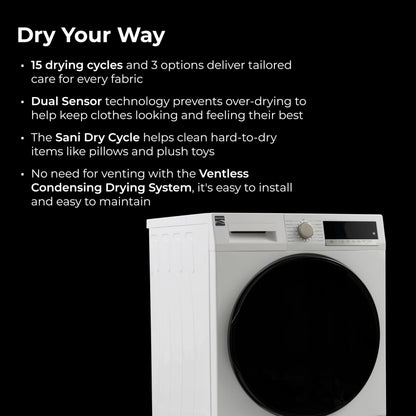 Kenmore 4.0 cu. ft. Ventless Compact Front Load Electric Dryer - with Guard to Reduce Wrinkles & Static - Smart Sensor Drying - LED - ENERGY STAR Certified - White