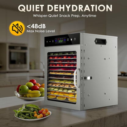 HOPERAN Food Dehydrator Machine with 12 Stainless Steel Trays – Digital Timer & Adjustable Temp Control for Jerky, Herbs, Fruits | Overheat Protection, BPA-Free, Includes Recipe Book