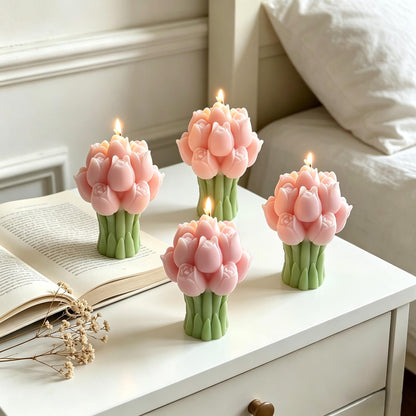 Scented Candles Set for Women Mom,4 Pack Aromatic Tulip Bouquet-Shaped Candle Ornament for Home, Pink Soy Candles for Living Room and Bedroom, Birthday Bridesmaid Gift Valentines Day Candle
