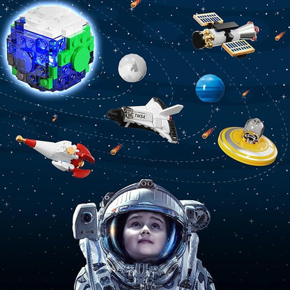 Planet Rotatable Space Sets with Light - Earth &amp Moon Space Exploration Building Toys with Shuttle Spaceship Science Kits Building Blocks Gifts for Kids Age 8+ Years Old Boys Girls(554 PCS)