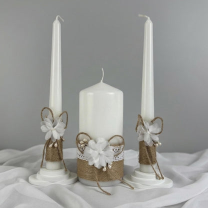 Magik Life Unity Candle Set - Wedding Ceremony & Reception – 6” Pillar & Two 10” Taper Candles – Long Burning Wedding Unity Candles for Marriage Ritual – Home Decor- Handmade in USA – White | Rustic
