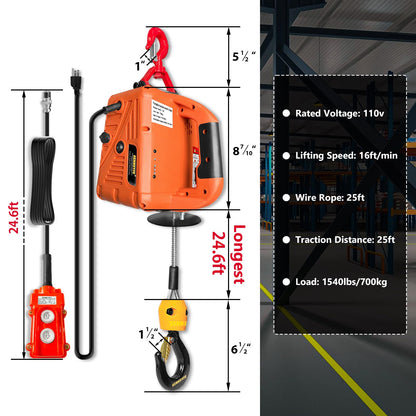 SENKEYFE Power Electric Portable Hoist Winch 1500LBS, 3 in 1 Electric Cable Hoist 110V 25 FT with Lifting Strap, Electric Hoist Lift Ceiling Winch for Lifting Towing