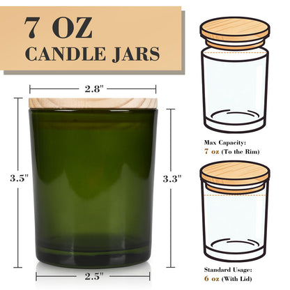 COYACOOL 12PCS Candle Jars for Making Candles, 7 oz Thick Empty Glass Candle Making Jars with Bamboo Lids, in Bulk, Clear Green