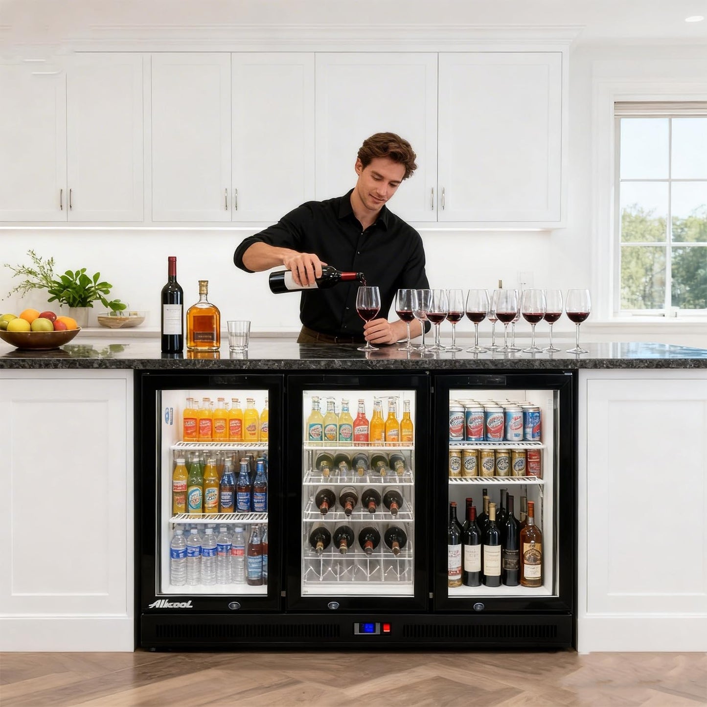 Back Bar Cooler Under Counter Beverage Refrigerator, 12.8 Cu Ft Undercounter Fridge,3 Door 5 inch Commercial Beer Built-In Cooler with LED Light Adjustable Shelves Safety Locks,ETL Approval