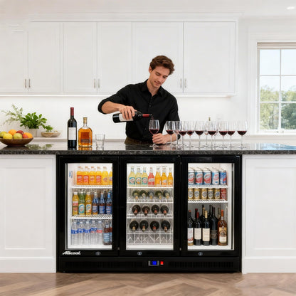 Back Bar Cooler Under Counter Beverage Refrigerator, 12.8 Cu Ft Undercounter Fridge,3 Door 5 inch Commercial Beer Built-In Cooler with LED Light Adjustable Shelves Safety Locks,ETL Approval