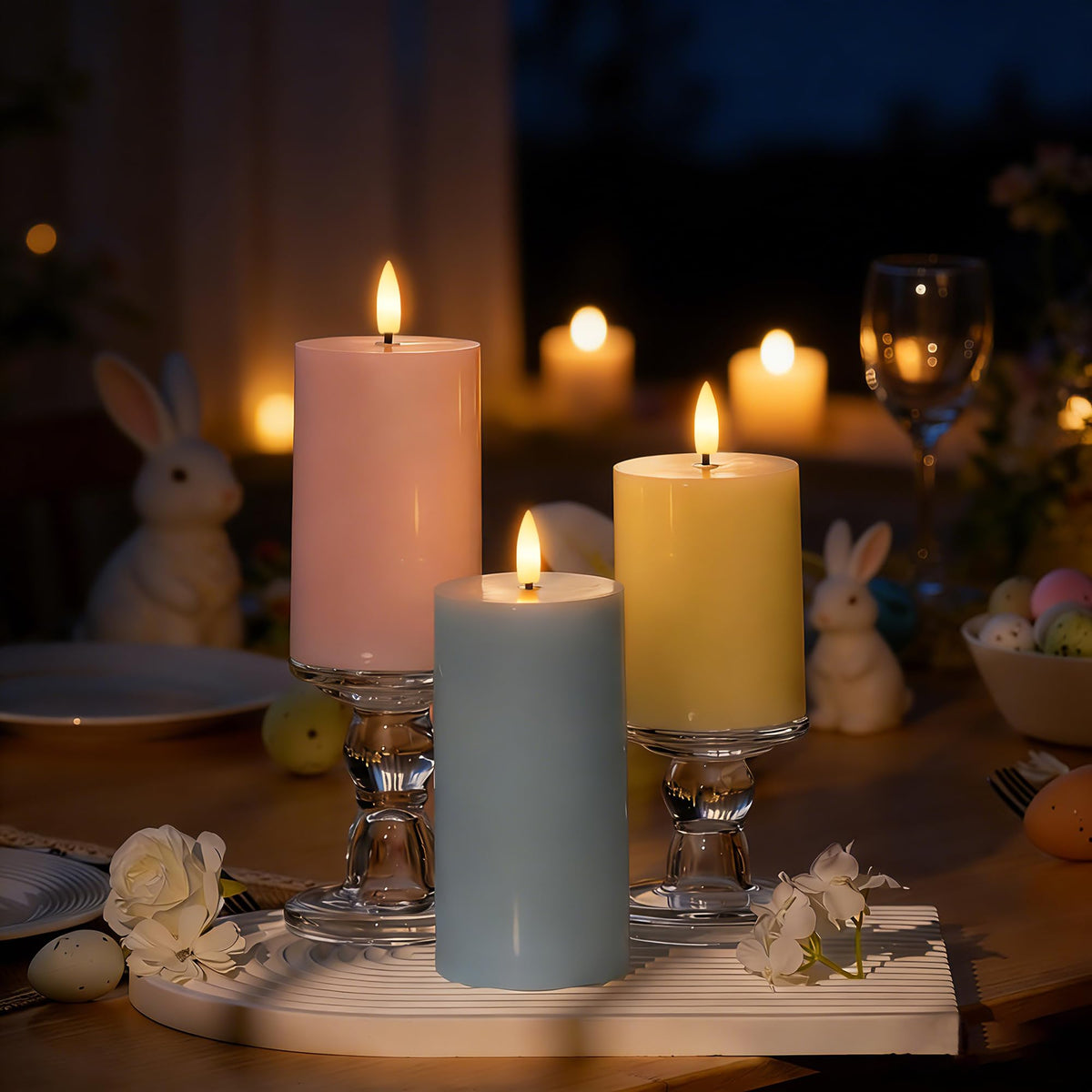 AFINETH Flameless Easter Candles with Remote, Battery Operated Pastel Spring Candles for Home & Table Decor, Realistic Flickering LED Pillar Candles for Easter & Spring Decor Set of 3
