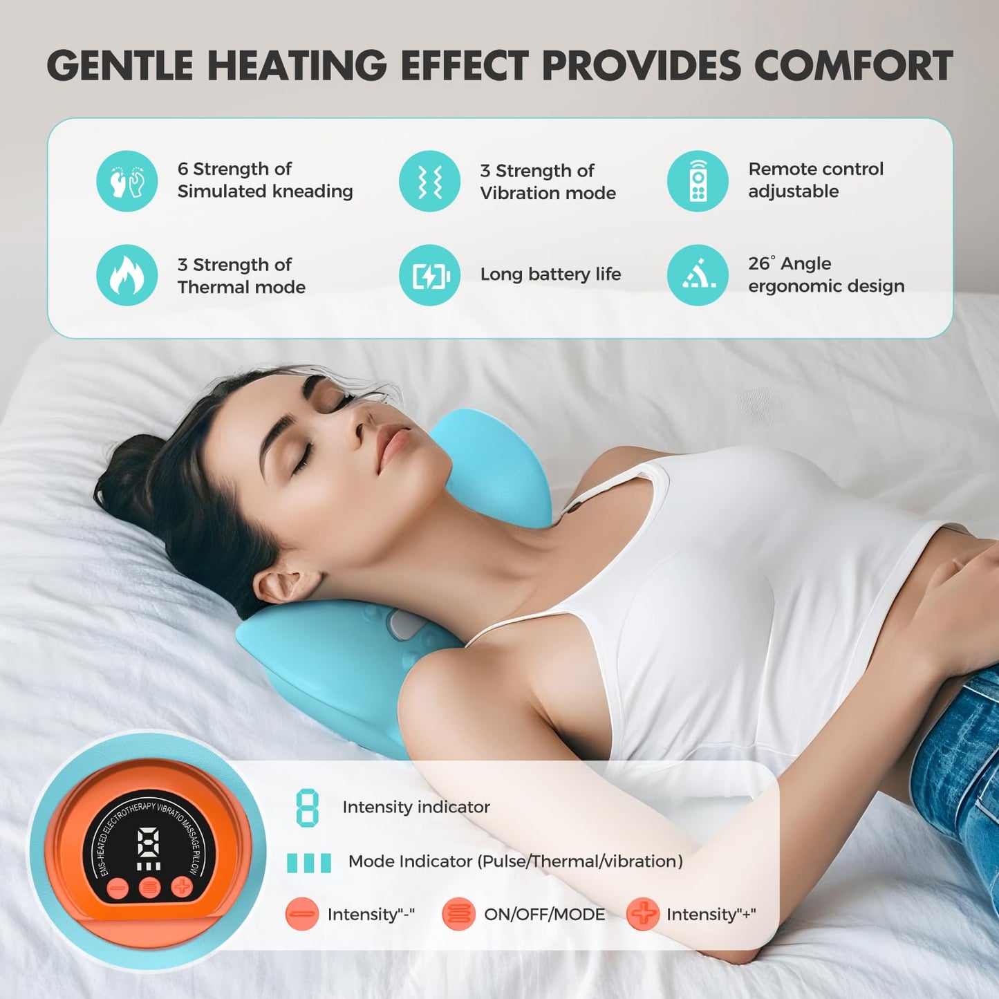 Smedz 2025 Rechargeable Portable Neck Massager Pillow3-in-1 Shiatsu Neck & Back Massager with Remote Control - Heat/Vibration/Deep Tissue Modes, Portable for Car/Office/Home, USB-C Rechargeable