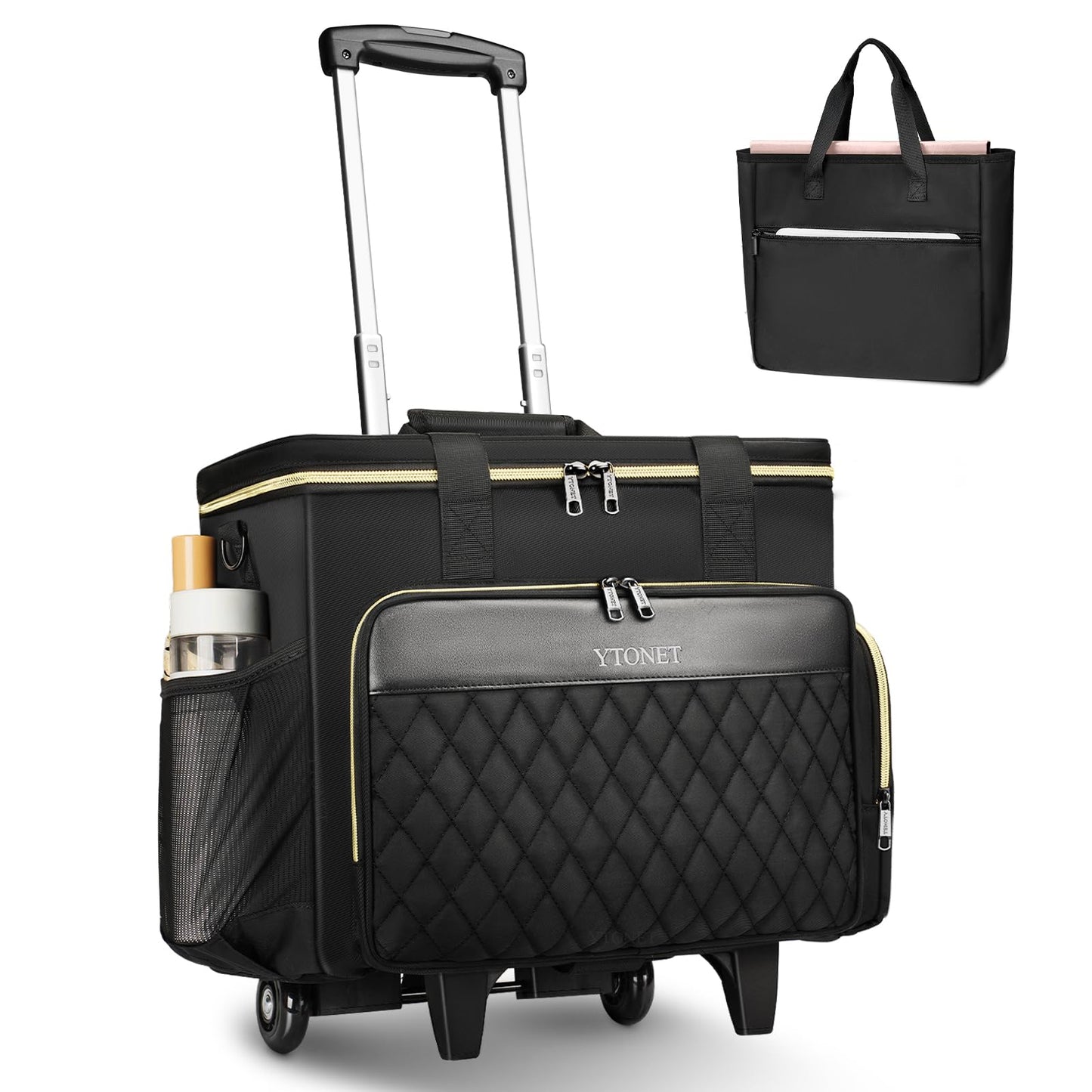 Ytonet Rolling Teacher Bag, X-Large Rolling Cart for Teachers with Detachable Dolly & File Tote Bag, 17.3 Inch Roller Briefcase for Women Office Work Craft Nurse, Teacher Essentials Supply Organizer