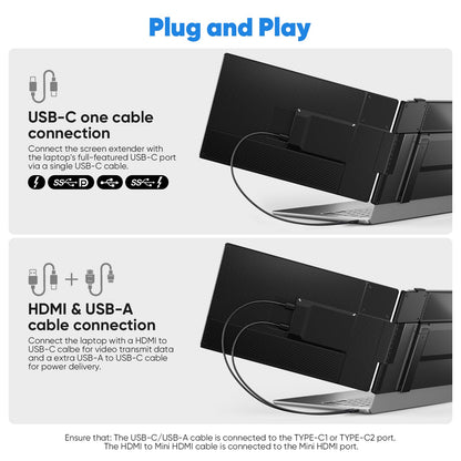 Laptop Screen Extender, 14” FHD 1080P Portable Monitor for Laptop, 0.27" Ultra-Thin Display with 100% sRGB, Dual Screen Extender for 13–17” Laptops, Plug & Play for Windows/Mac/Chrome/Android
