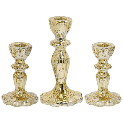 CHOCSTAY Candlestick Holders Set of 3, Gold Glass Mercury Candle Holders for Candlesticks, Table Centerpiece, Home Decor, Wedding, Birthday, Party, Christmas