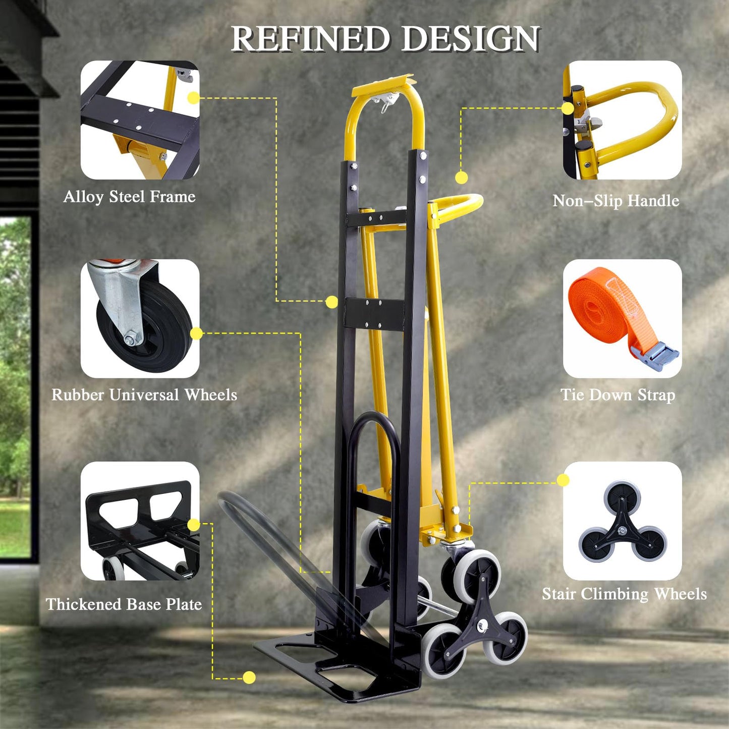 SHUNWATER 4 in 1 Convertible Hand Truck Dolly Cart,1000 lbs Capacity Hand Trucks Heavy Duty,Stair Climbing Dolly for Moving House,Business Delivery,Transportation(Black Yellow)