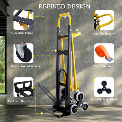 SHUNWATER 4 in 1 Convertible Hand Truck Dolly Cart,1000 lbs Capacity Hand Trucks Heavy Duty,Stair Climbing Dolly for Moving House,Business Delivery,Transportation(Black Yellow)