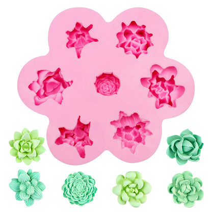 7 Cavity Succulent Candle Mold, Succulents Silicone Fondant Mold for Chocolate Cake Decoration Candy Cupcake Topper Cake Polymer Clay Crafts Epoxy Resin
