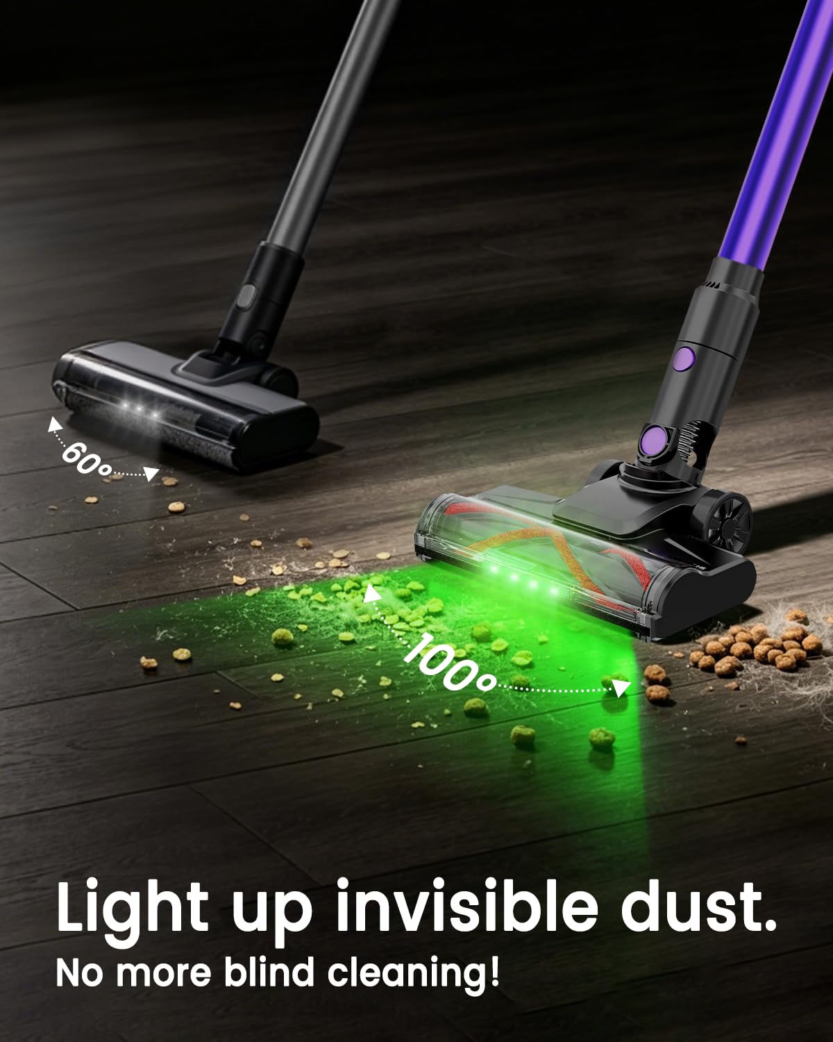 COTIAR Cordless Vacuum Cleaner, 500W 40KPa 60Mins Vacuum Cleaners for Home, Wireless Vacumm Anti-Tangle Rechargeable Vacuum with Green Light for Pet Hair/Carpet/Hardwood Floor, Purple