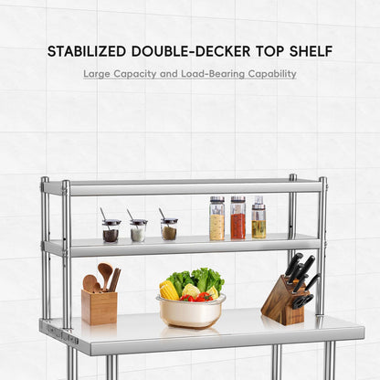 36 x 24 in Stainless Steel Table with Overshelves for Prep & Work, NSF Commercial Stainless Steel Kitchen Island with Adjustable Shelf & Hooks for Restaurant, Home and Hotel