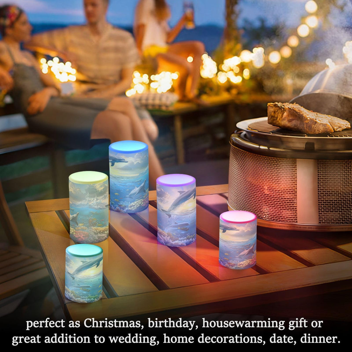 panksolu Flickering Flameless Candles, Sea Leaping Dolphins LED Candles with Remote Timer, Battery Operated Candle for Valentine Wedding Halloween Christmas Decor - Set of 2