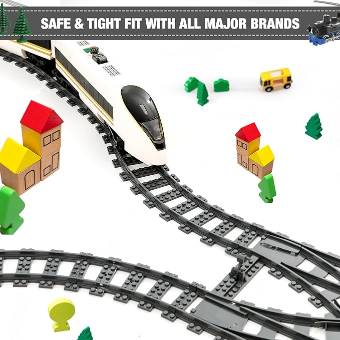 Classic City Train Tracks 54 Pieces Railroad Track with 32 Curved 20 Straight and 2 Switch Train Tracks Train Expansion Accessories Compatible with All Major Train Tracks