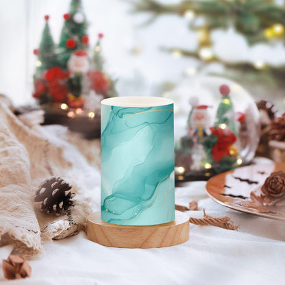 WEVIBOFU Turquoise Green Marble Flickering Flameless Candles LED Battery Operated with Remote Timer Pillar Candles for Home Birthday Wedding Christmas Decor, Set of 2