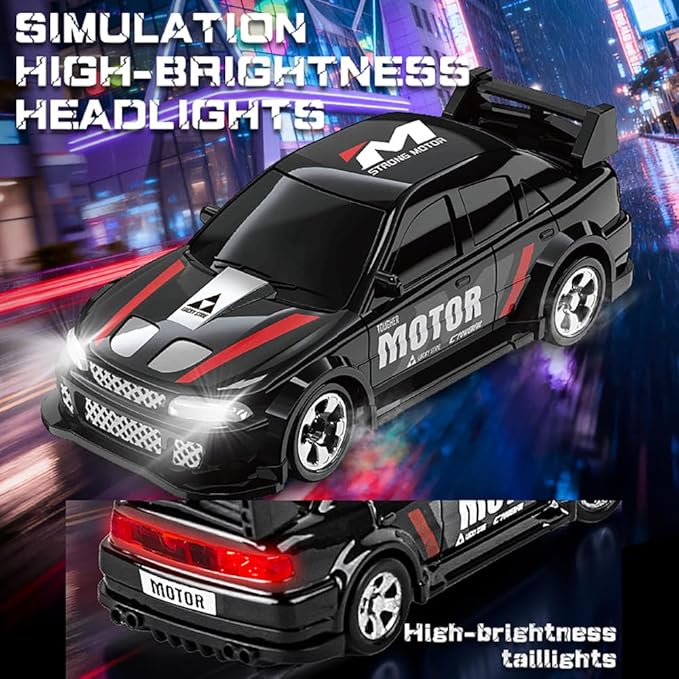 KF33 1:64 Scale Mini Drift RC Car with Full Proportional RTR 2.4GHZ Remote Control for Desktop Racing (Black)