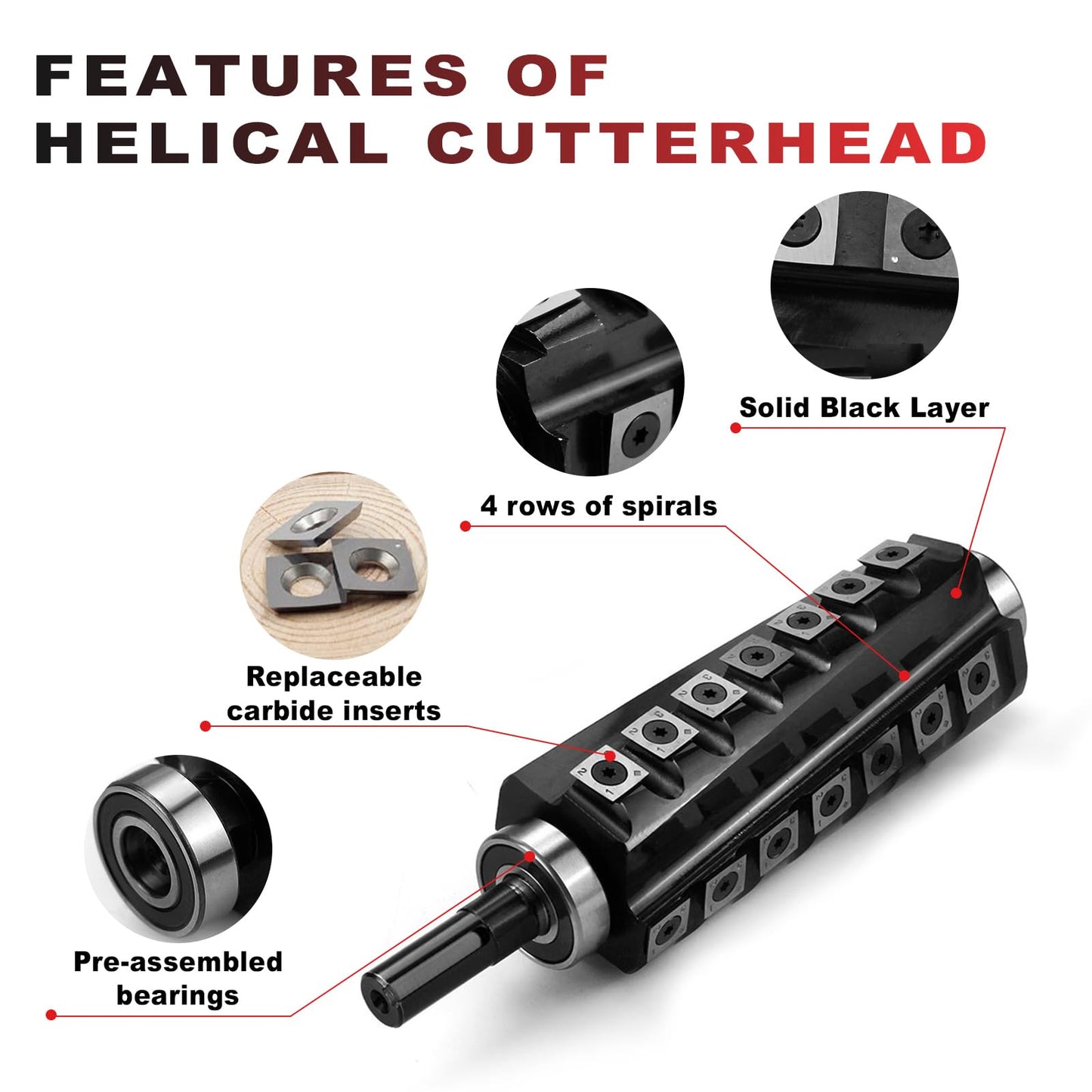 FindBuyTool 6-Inch Helical Cutterhead for Jet 6" Woodworking Tool, Spiral Cutterhead for 6" Jointer Machine, 4 Rows 30 Carbide Inserts