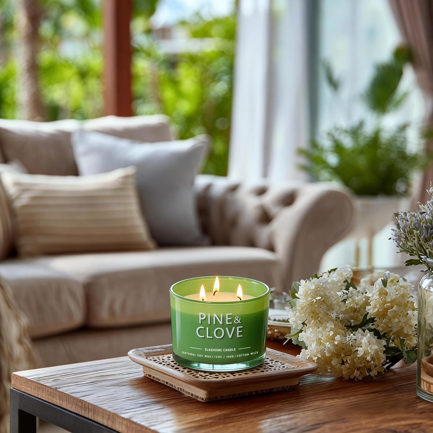 Pine & Clove Scented Candle, Luxury Large 3 Wick Soy Candle 12 Oz, 60+ Hour Long Lasting Clean Burn, Elegant Aromatherapy Home Decor, Housewarming & Birthday Gift for Men & Women