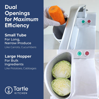 Tartle Kitchen 550W Electric Vegetable Chopper - Commercial Food Processor with Continuous Feed, Dual Feed Openings, 5 Discs for Slicing, Shredding, & Grating - Restaurant-Grade, NSF & ETL Certified