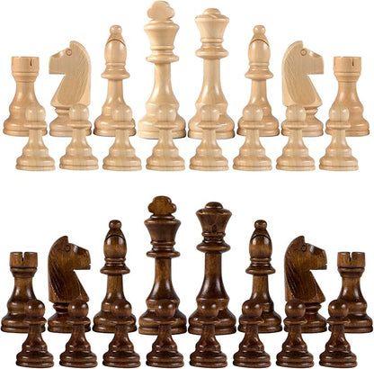 AMEROUS Chess Pieces Only Wooden Hand Carved Tournament Chessmen with 4.12 Inches King 2 Storage Bags for Chess Board Game Replacement of Missing Pieces