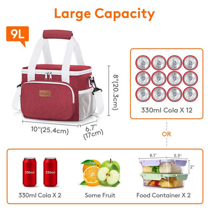 Lifewit Medium Lunch Bag, Insulated Lunch Box, Soft Cooler Cooling Tote for Adult Men Women, White and Red12-Can (9L)