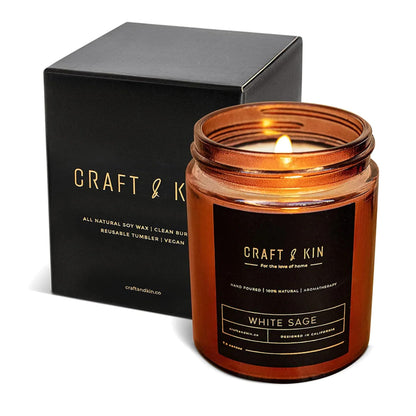 Craft & Kin Scented Candles for Men | Premium White Sage Winter Scented Candles | All-Natural Scent for Home | Long Lasting Holiday Candles with 45 Hour Burn Time, 8oz