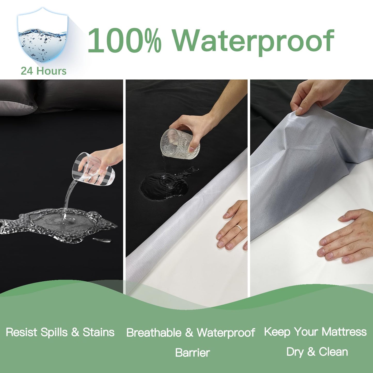 Sufdari Waterproof Mattress Protector Twin Size, Noiseless Mattress Cover with 18" Deep Pocket, Bed Bug Proof and Waterproof Fitted Sheets, Machine Washable Mattress Protectors Black