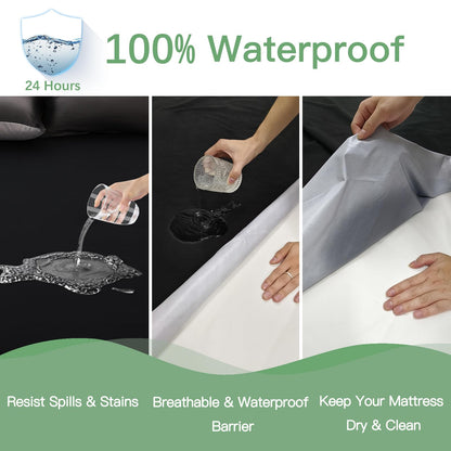 Sufdari Waterproof Mattress Protector Twin Size, Noiseless Mattress Cover with 18" Deep Pocket, Bed Bug Proof and Waterproof Fitted Sheets, Machine Washable Mattress Protectors Black