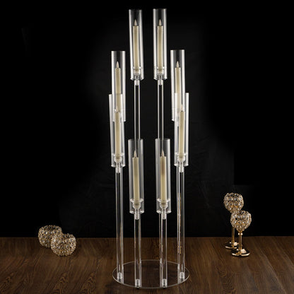 VINCIGANT 8 Arms Clear Candlesticks Holder for Wedding Decorations,Tall Arcylic Candelabra Candle Holder with Shade for Valentines Day Events Party Table Centerpiece,Fit LED Candles