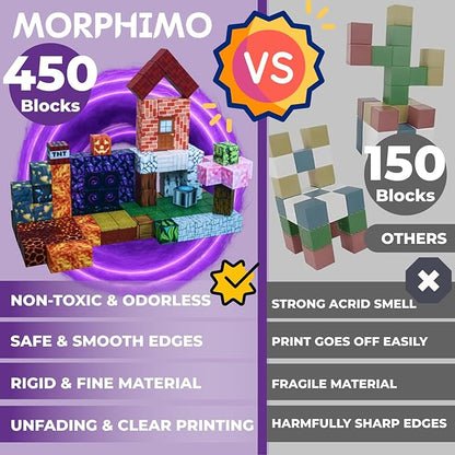 450 PCS Magnetic Building Blocks Set - Big STEM &amp Sensory Toy for Kids - Stacking Magnets - Instruction Book &amp Fabric Storage Bag - Shared Play Toy for Siblings &amp Friends