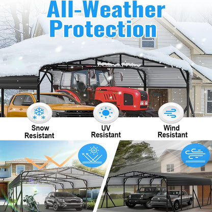 12x25FT Metal Carport, Extended Heavy Duty Carport with Reinforced Frame & Side Support Poles for All-Weather, Large Car Port for Pickup Trucks, Boats, Cars & Tractors