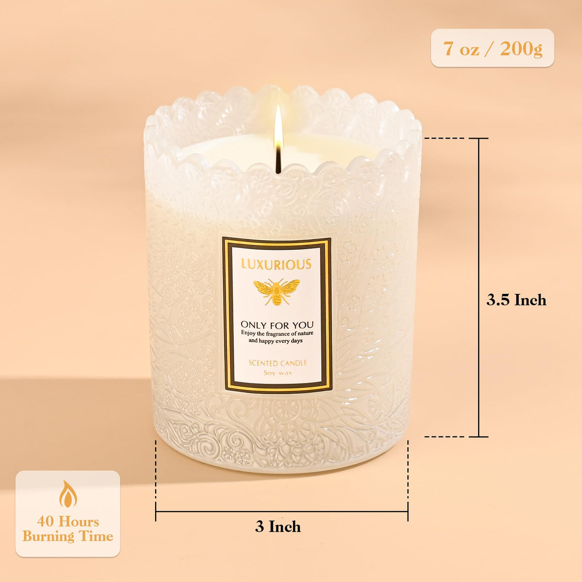 Tuberose Scented Candle, Candles for Home Scented, Luxury Jar Candles for Women, Candles Gifts for Women, Natural Soy Wax Candle, 7 oz 40 Hours