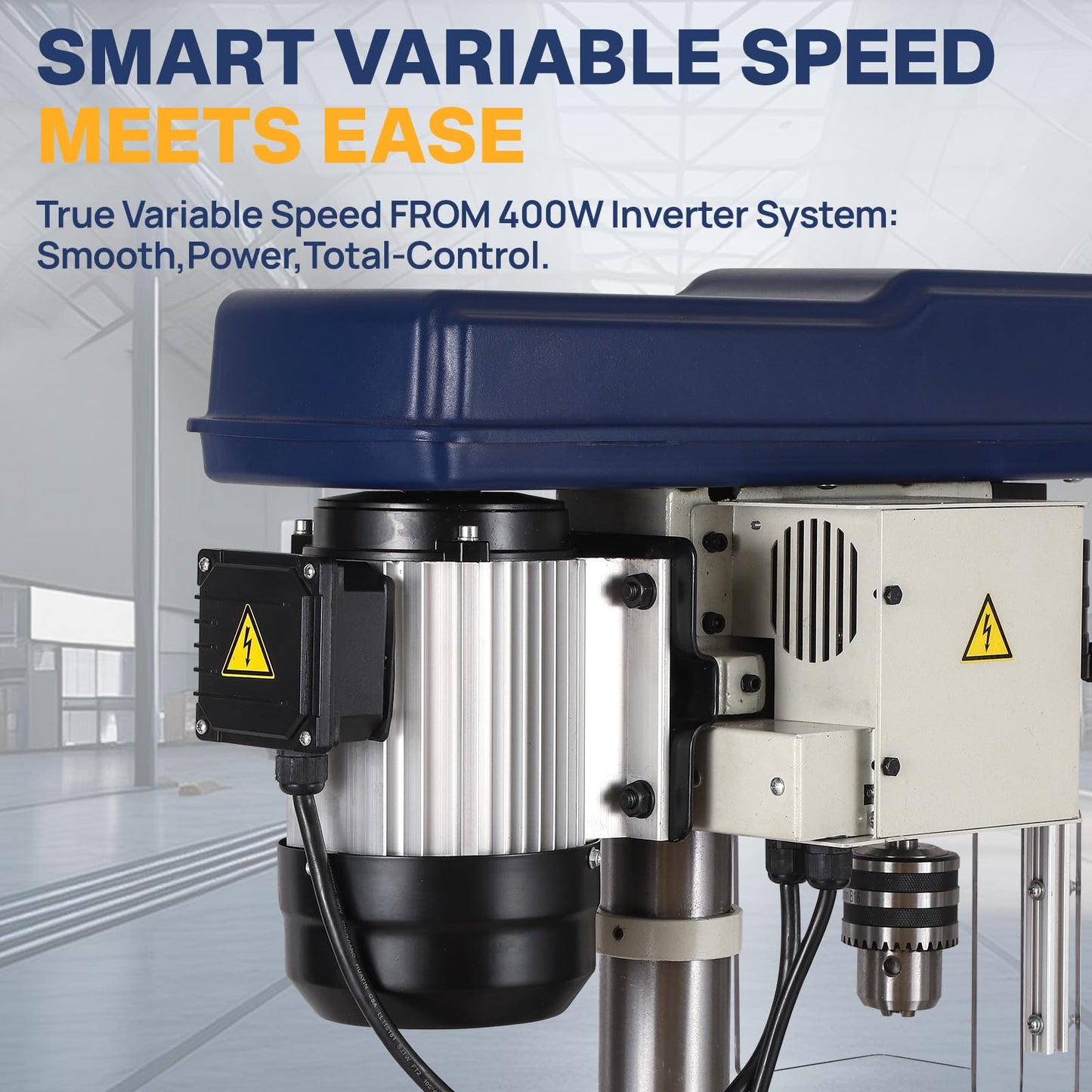 QD-KYOHO 10-Inch Benchtop Drill Press- Variable Speed 50-3000 RPM,Bench Drill Press Cast Iron Table & Base, 6.2-Amp Drill Presses With Laser And LED Work Light ，0.4 kW Variable Frequency Drive (white)