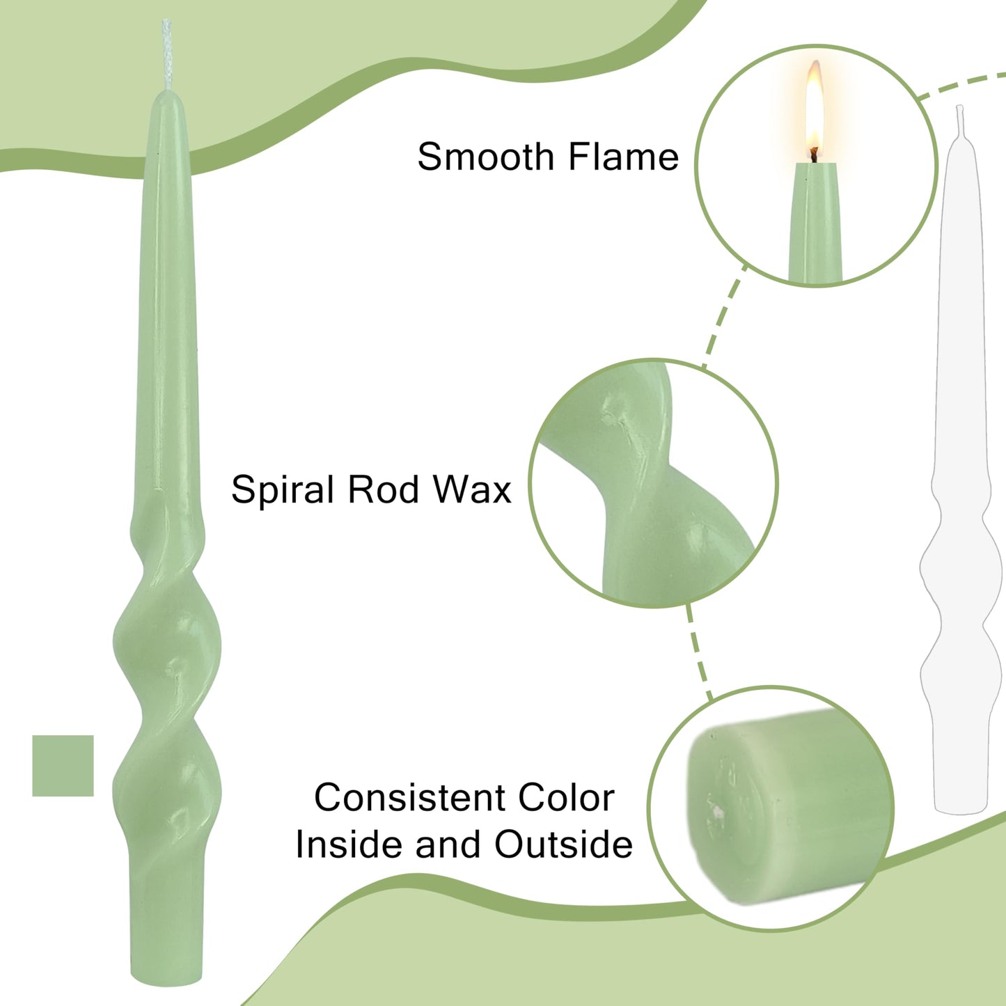 4 Pack Green Spiral Taper Candles Unscented Tapered Candles Twisted Candle 10 Inch Smokeless Tall Candlesticks for Weddings Dinner Parties Home Decor