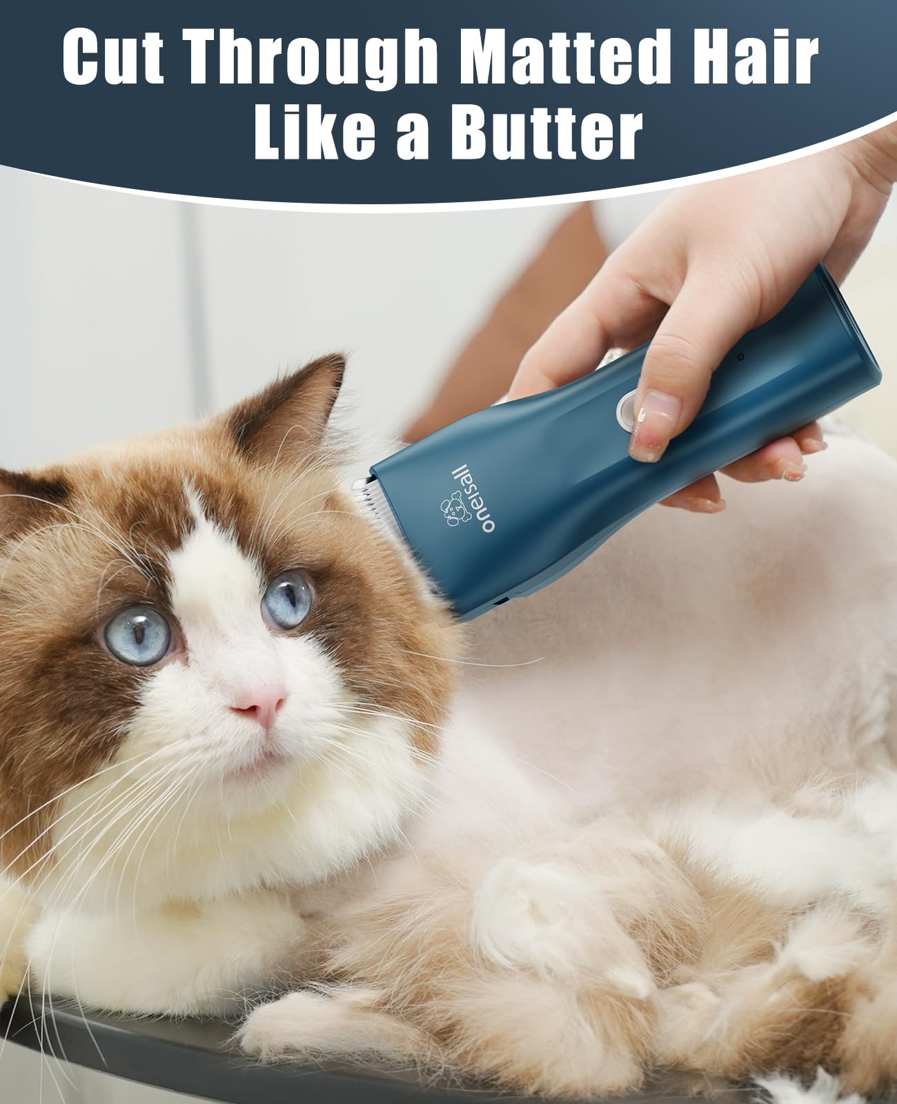 oneisall Pet Clipper for Cat Matted Hair, Pet Shaver for Cats Quiet Pet Clippers Waterproof Cordless Cat Clippers for Matted Hair Long Hair with Storage Bag (Green)