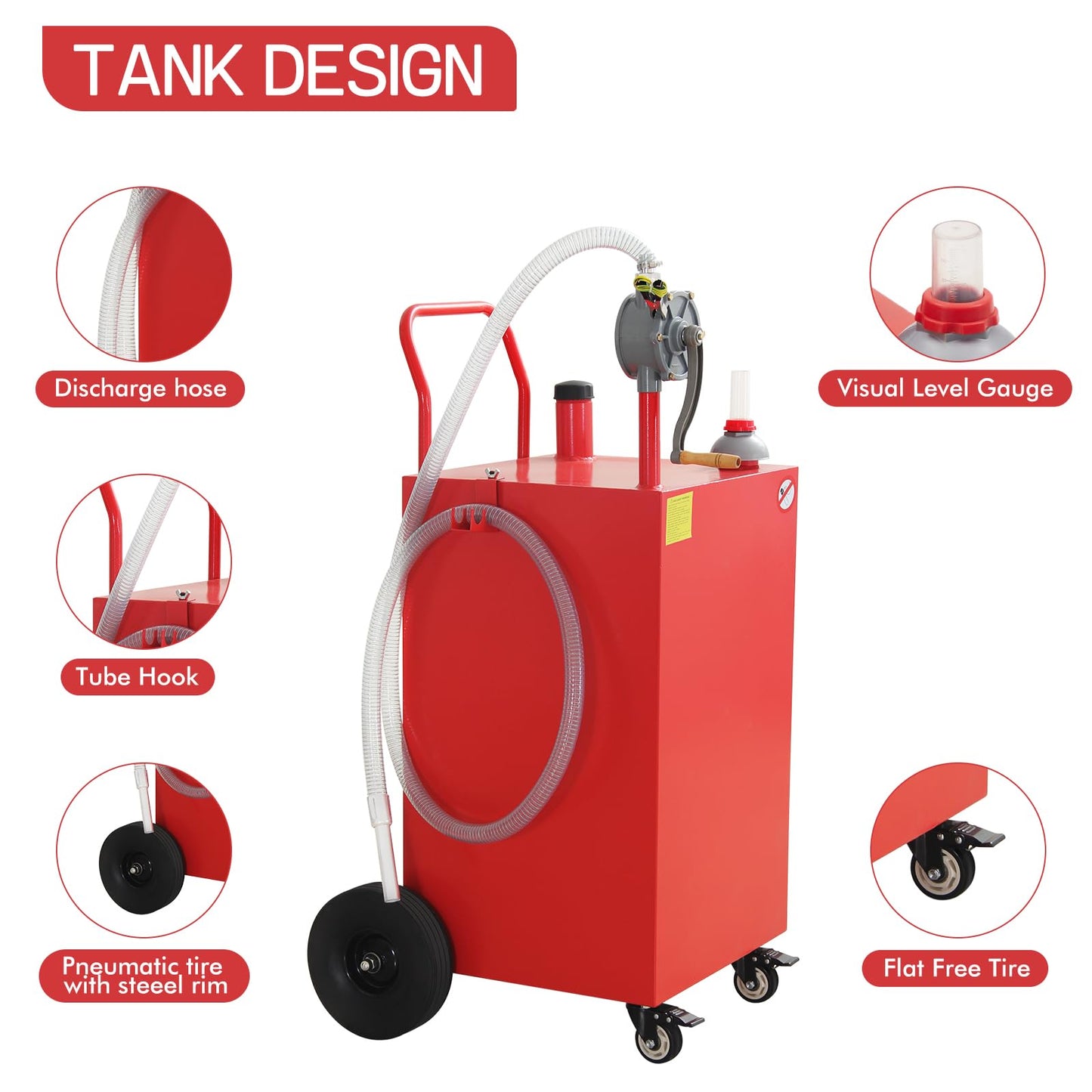 45 Gallon Fuel Caddy, Gas Storage Tank on 4 Wheels with Manual Transfer Pump, Gasoline Diesel Fuel Container for Cars, Lawn Mowers, ATVs, Boats