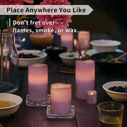 FURORA LIGHTING Purple Flameless Candles - Real Wax, Adjustable Brightness, Remote & Timer - 4 Pillars (3x4, 3x6) and 4 Votives, 8-Pack, Battery Operated
