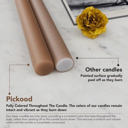 Pickood 12-Inch Tall Dripless Taper Candles Set of 4 - Taupe Tapered Candles, Perfect for Spring - Smokeless, Unscented, Long Burning - Hand Poured, Colored Tall Candlesticks - Gray