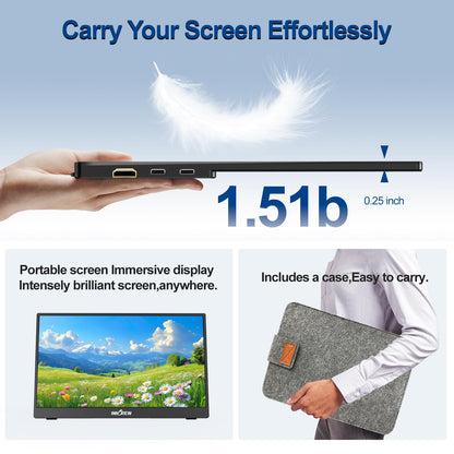 InnoView Portable Monitor 15.6" 1080P for Laptop with Protective Sleeve, Built-in 90° Adjustable Stand USB C HDMI Ultra-Slim Portable Laptop Monitor for MacBook Phone PS Xbox Switch
