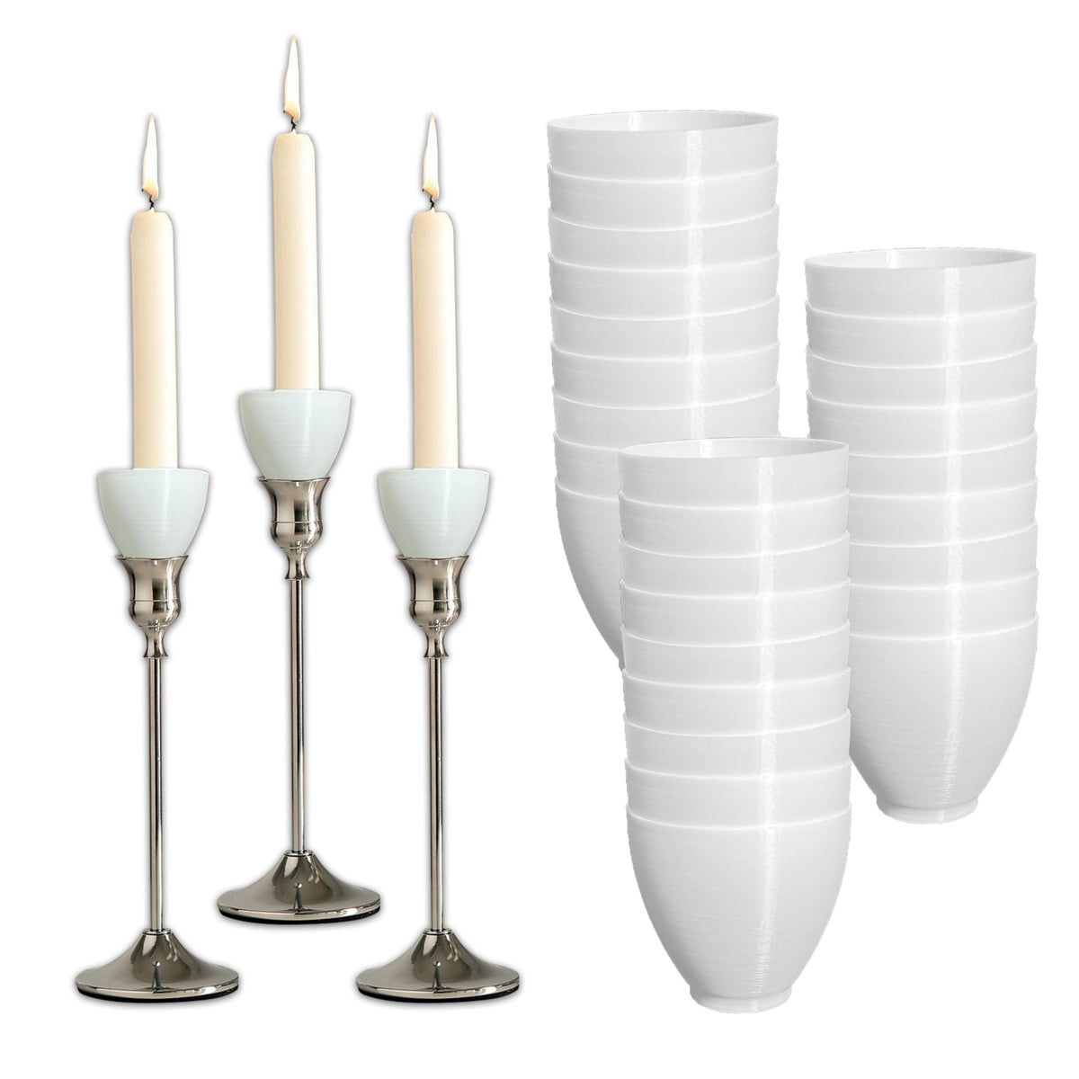PenKooy 30Pcs Disposable Candle Drip Protectors for Taper Candles, White Plastic Wax Catchers for Candle Holders, No-Clean-Up Unscented Candle Accessories for Wedding Party Home Decor