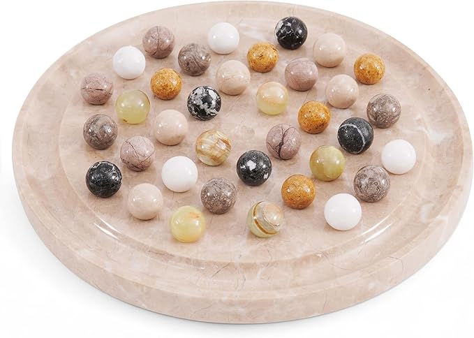 Marble Solitaire Game 10 Inch Verona Handmade Peg Solitaire Board Game with Marbles Classic Marble Puzzle Game for Adults Modern Tabletop Brain Teaser