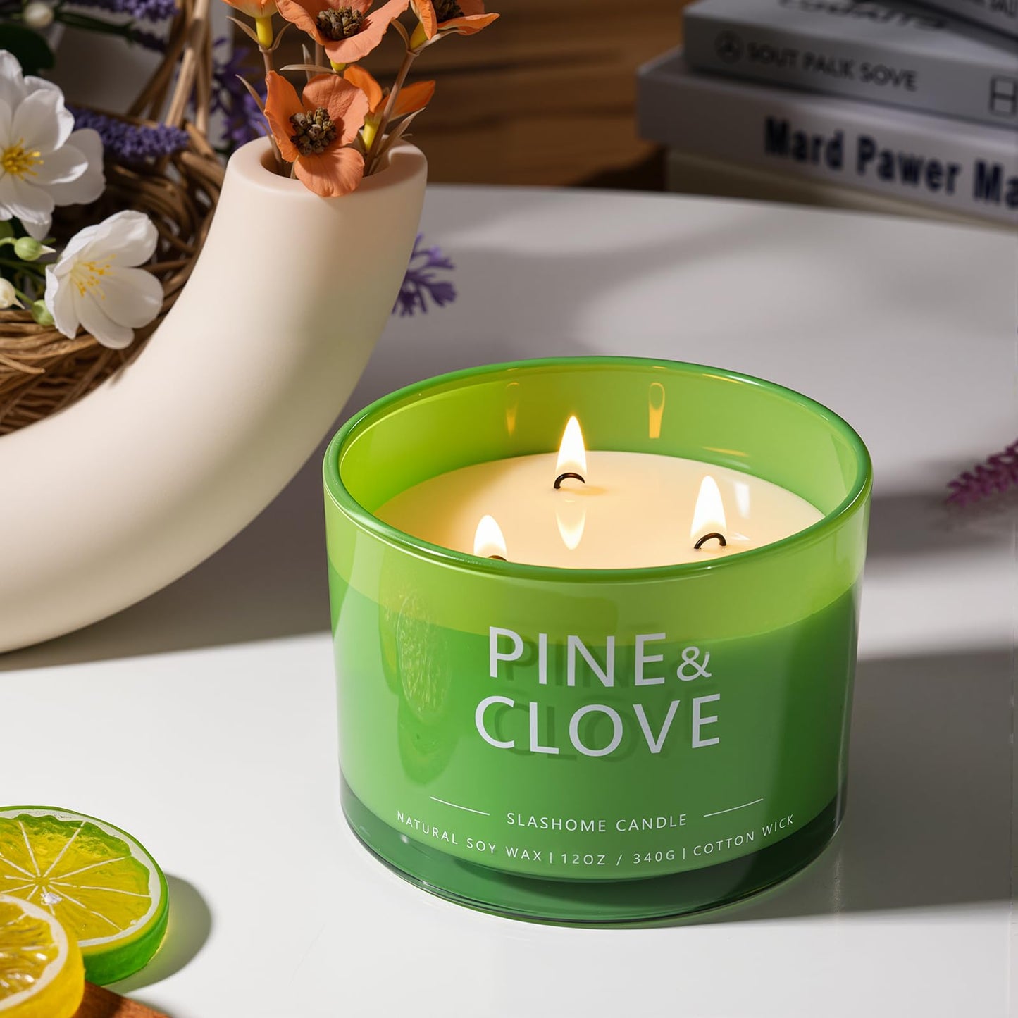 Pine & Clove Scented Candle, Luxury Large 3 Wick Soy Candle 12 Oz, 60+ Hour Long Lasting Clean Burn, Elegant Aromatherapy Home Decor, Housewarming & Birthday Gift for Men & Women