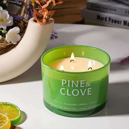Pine & Clove Scented Candle, Luxury Large 3 Wick Soy Candle 12 Oz, 60+ Hour Long Lasting Clean Burn, Elegant Aromatherapy Home Decor, Housewarming & Birthday Gift for Men & Women